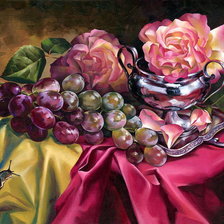 Оригинал схемы вышивки «натюрморт "Виноград и розы"» (№615467)