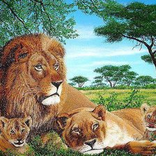 Оригинал схемы вышивки «семья львов» (№615781)