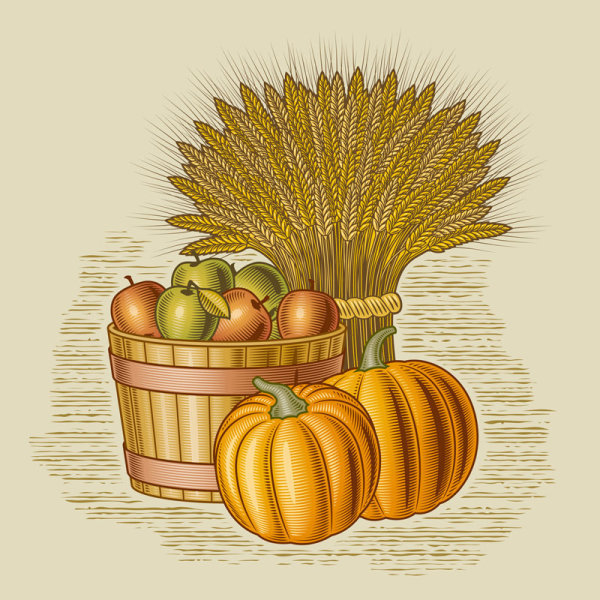 Осенний натюрморт - натюрморт, пшеница, овощи, фрукты, тыква, яблоки - оригинал