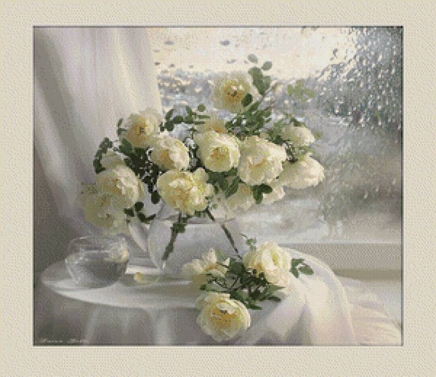 Натюрморт - натюрморт, цветы, дождь, розы - предпросмотр