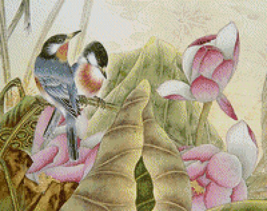 Китайская живопись, птички и лотос - китайская живопись, птицы, лотос - предпросмотр