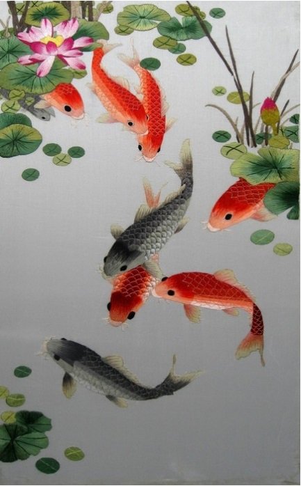 Китайская живопись, карпы - карпы, рыбки, китайская живопись - оригинал