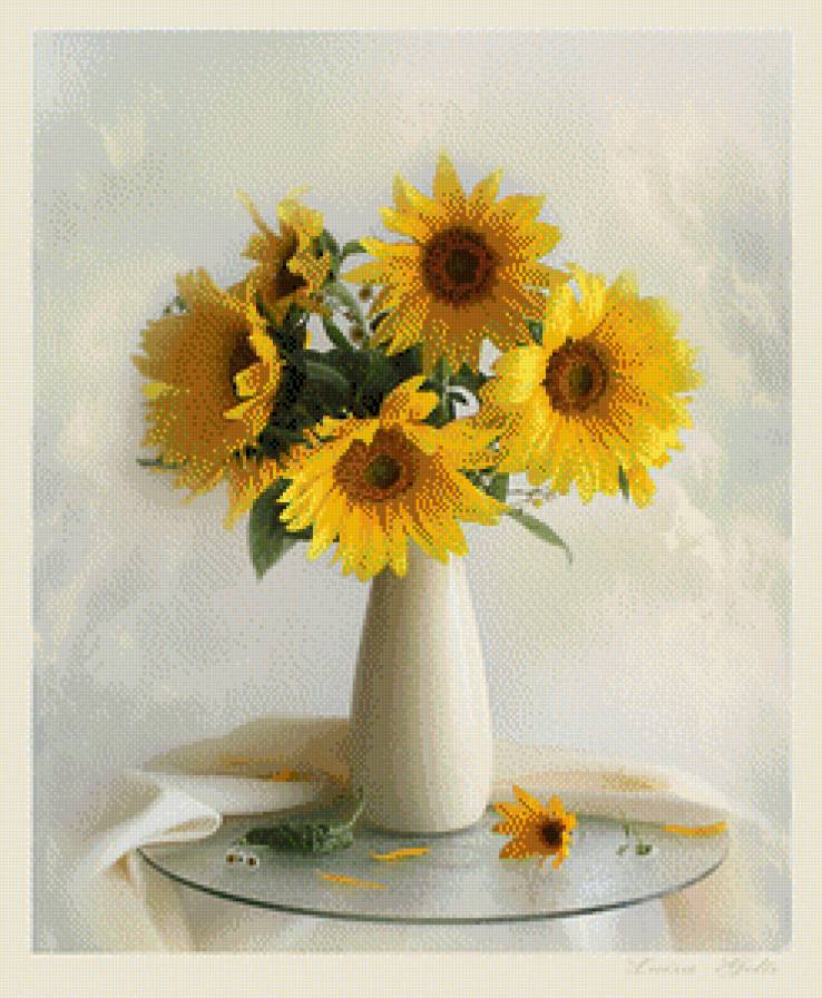 Натюрморт - натюрморт, лето, ваза, цветы, бокал, желтый - предпросмотр