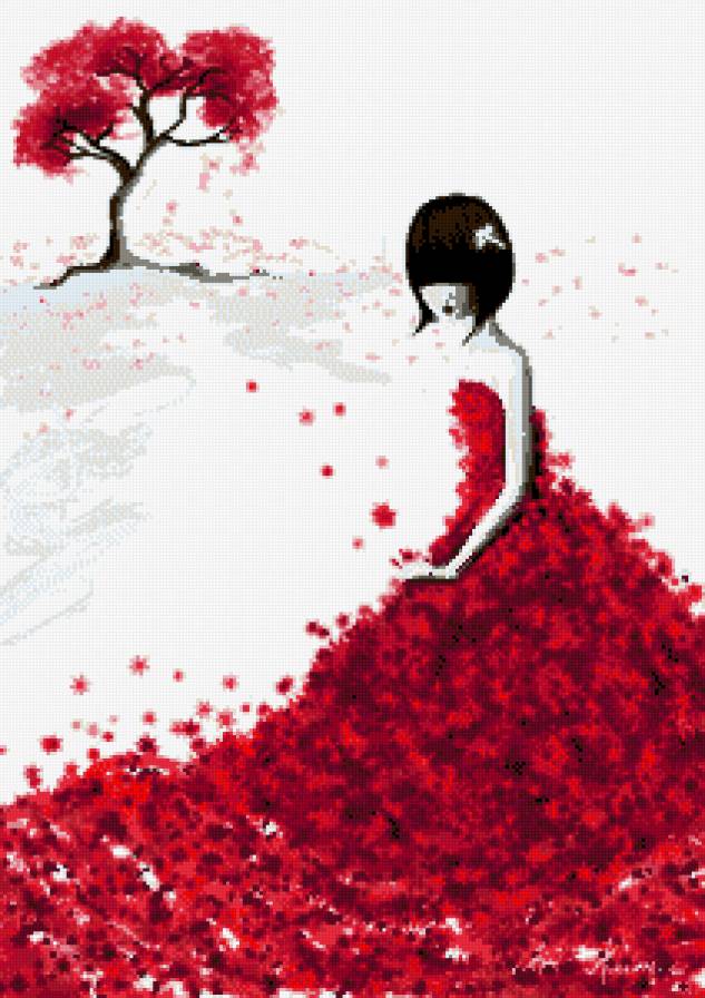 Девушка - платье, время, девушка, белый, осень, красный, дерево - предпросмотр