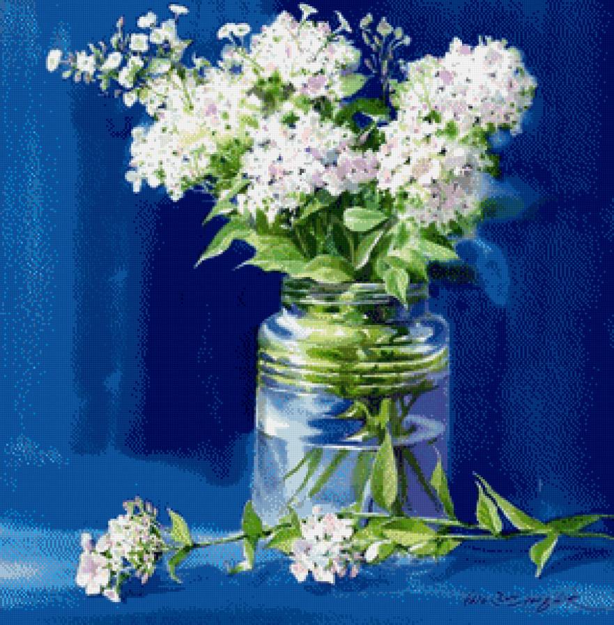 букет на синем фоне - цветы, акварель, живопись, букет, лето - предпросмотр