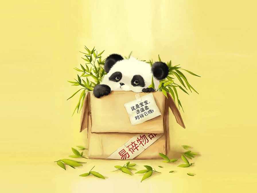 Панда в коробке - панда, животные - оригинал