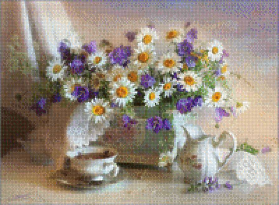 Букет цветов - ромашки, завтрак, цветы, ваза с цветами, утро, букет цветов - предпросмотр