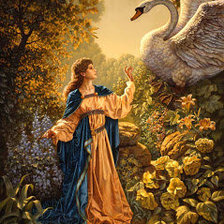Оригинал схемы вышивки «Девушка и лебедь» (№620200)