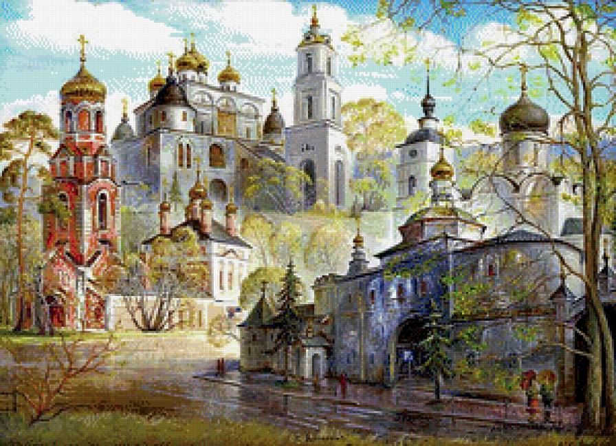 Русь святая, купола златые... - храм, церковь, купола, пейзаж, картина - предпросмотр