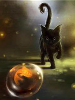 Черная кошка - кошка, черная кошка, рыбка - оригинал