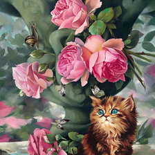 Котенок и розы
