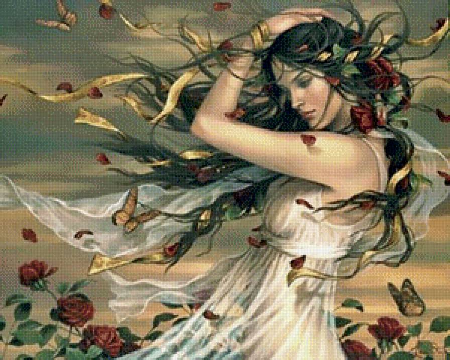 Фея - девушка, женщина, фея, ветер, цветы - предпросмотр