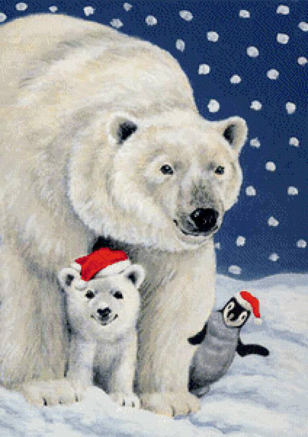 Белые медведи - пингвин, север, медведи, животные, зима - предпросмотр
