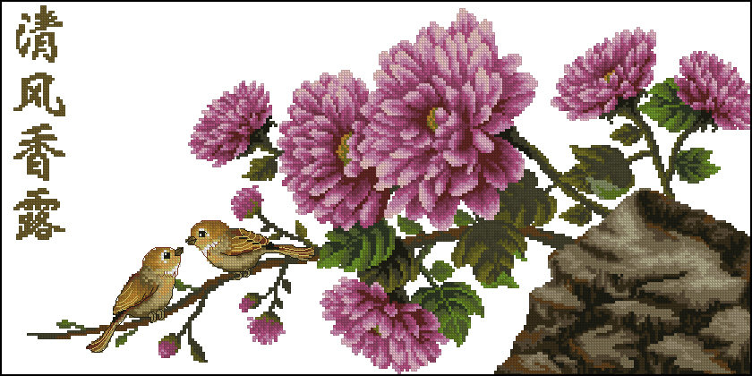 №624420 - птицы, цветы - оригинал