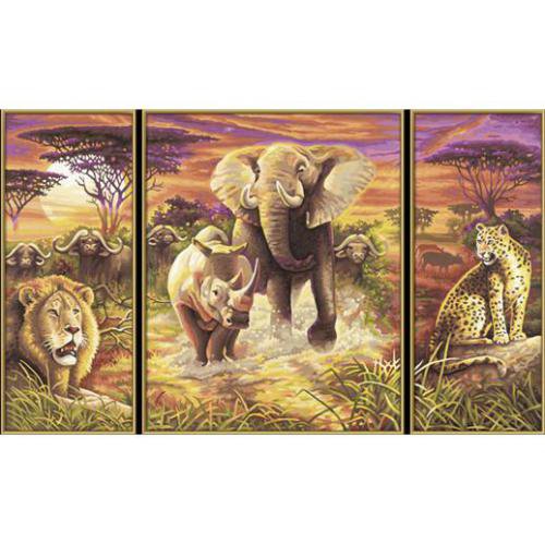 триптих Африка - пейзаж, животные - оригинал