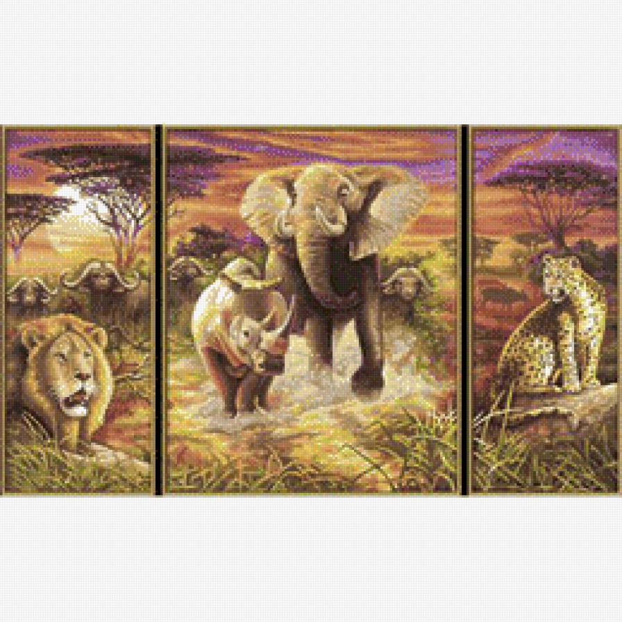 триптих Африка - пейзаж, животные - предпросмотр