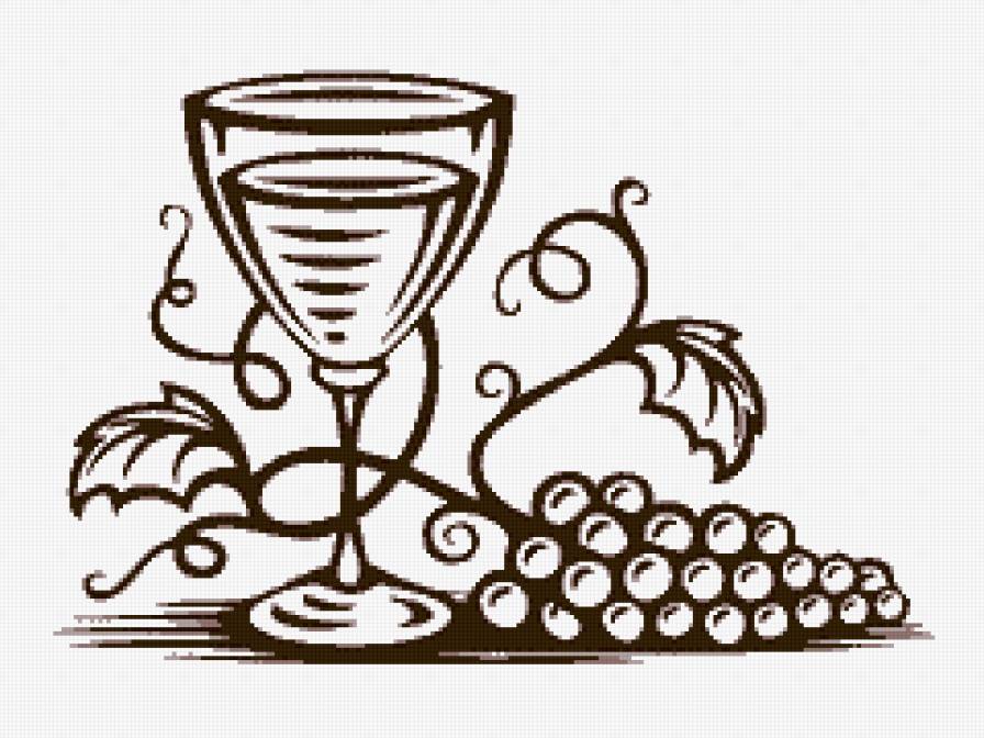 Вино и виноград - бокал, виноград, вино, натюрморт, на кухню, монохром - предпросмотр