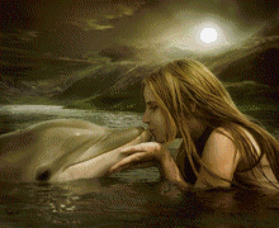 Девочка и дельфин. - предпросмотр