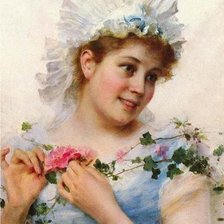 Оригинал схемы вышивки «девушка с цветами» (№626760)