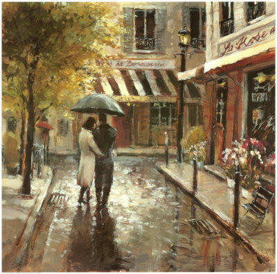 прогулка под дождем - двое, картина, любовь, зонт - оригинал