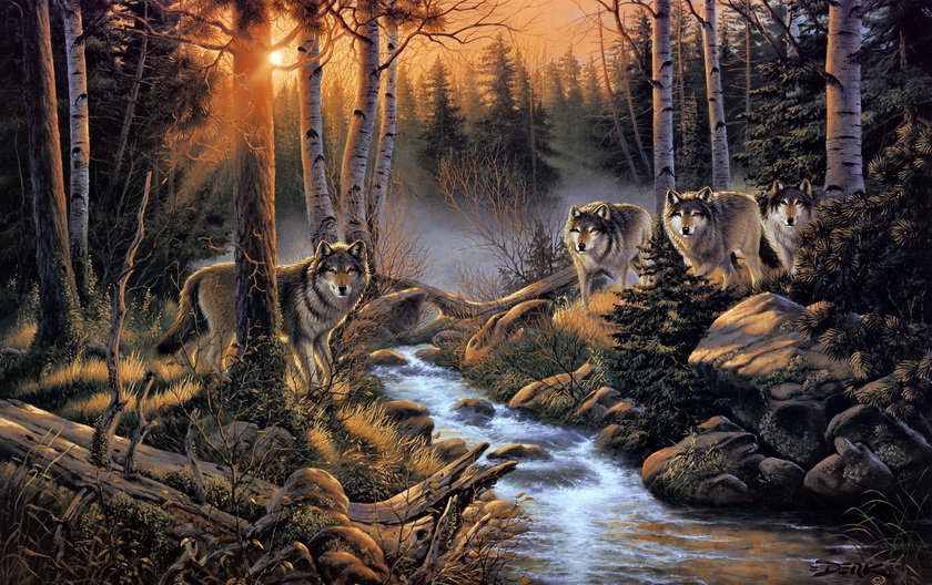 волки - волк, лес, речка - оригинал
