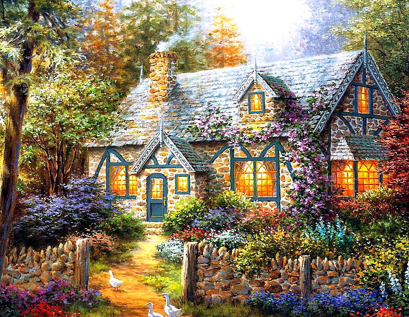 Чудесный домик - домик, пейзаж, цветы - оригинал
