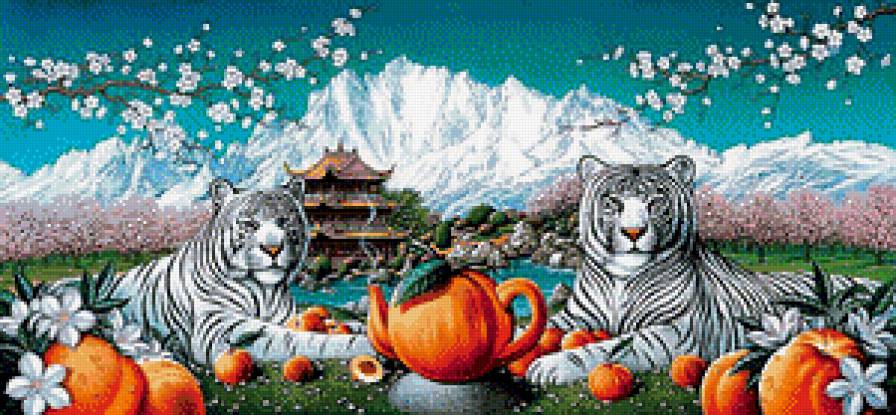 Тибетский чай - чай, церемония, тигры, пейзаж, чаепитие, животные, горы - предпросмотр