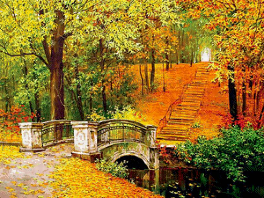 Краски осени - осень, мост, парк, пейзаж - предпросмотр