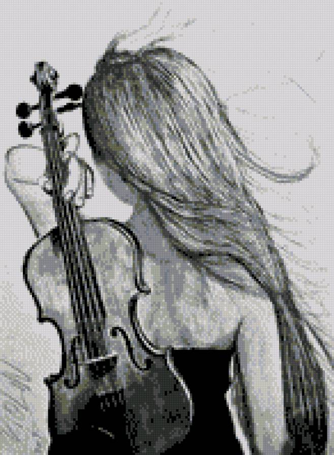 Девушка со скрипкой - черно-белое, спина, девушка, скрипка - предпросмотр