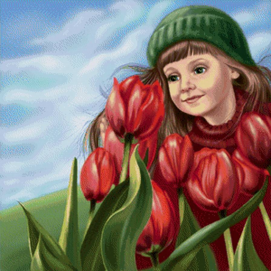 Девочка с тюльпанами - девочка, цветы, дети, детская - предпросмотр