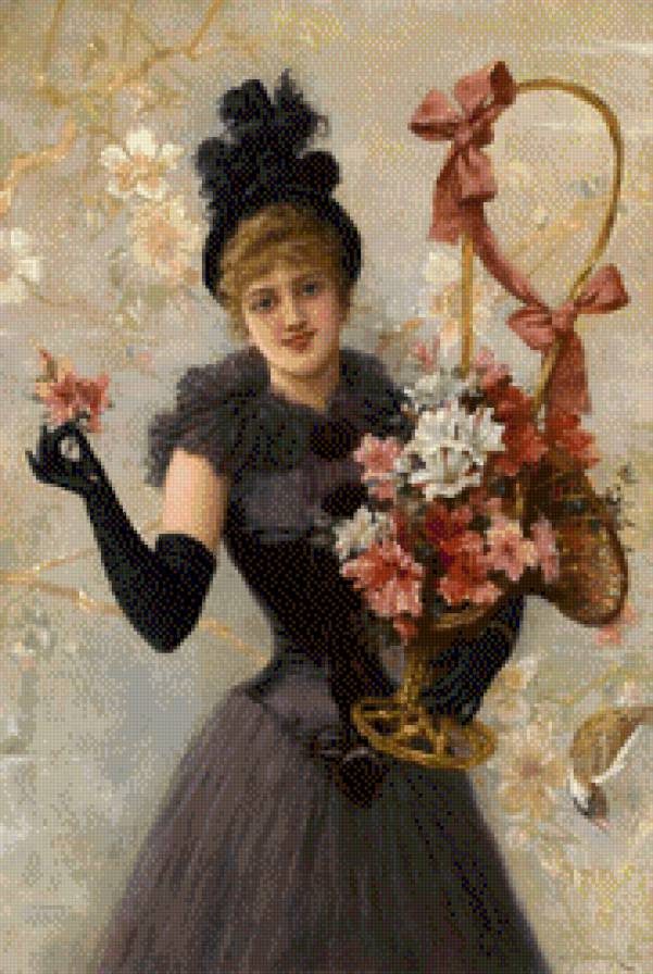 дама с цветами в стиле ретро - женщины - предпросмотр