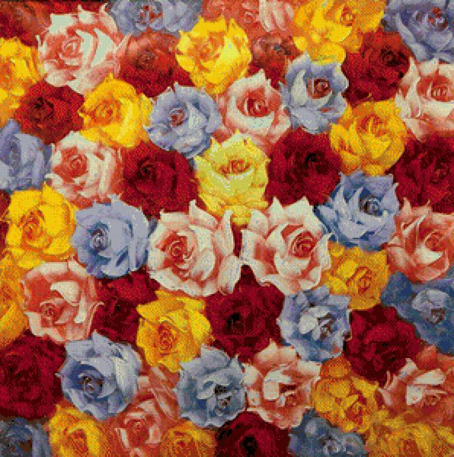 подушка с розами - живопись, краски, розы, подушка - предпросмотр