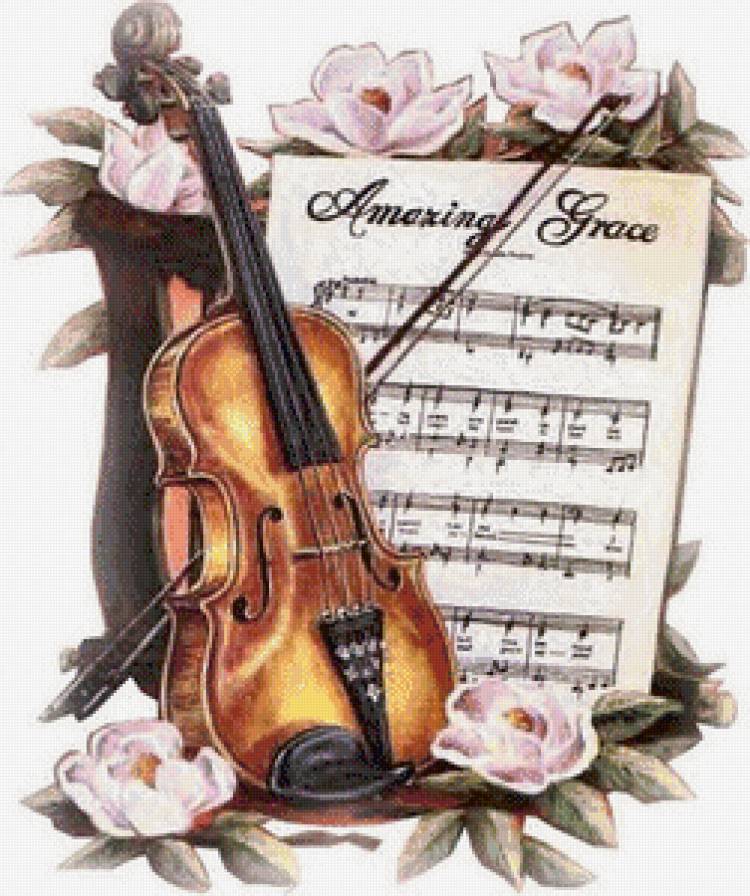 Скрипка,ноты и цветы - цветы, натюрморт, музыка - предпросмотр