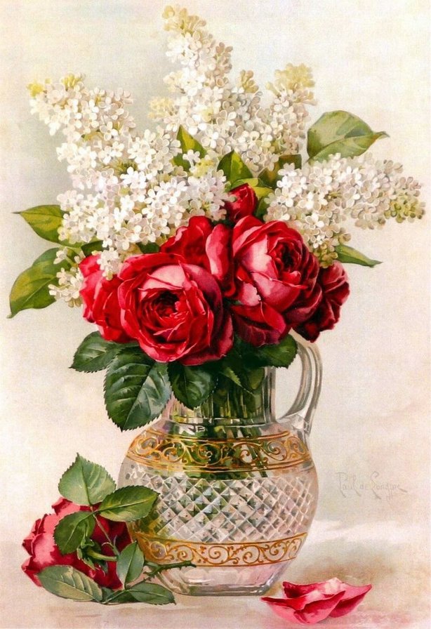 Букет - сирень, цветы, букет, розы, ваза - оригинал