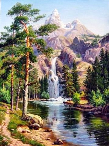 Горный водопад - горы, водопад, пейзаж - оригинал