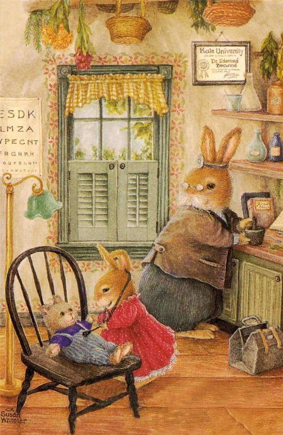 Поход к доктору - кролики, открытка, открытки, сказка - оригинал