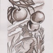 Оригинал схемы вышивки «Мельница и яблочки» (№633249)
