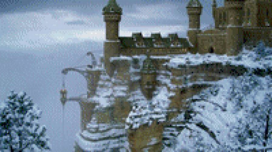 замок над обрывом - замок, зима - предпросмотр