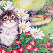 Оригинал схемы вышивки «Котик в цветах» (№634841)