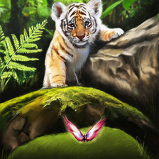 Оригинал схемы вышивки «Тигрик и бабочка» (№635266)