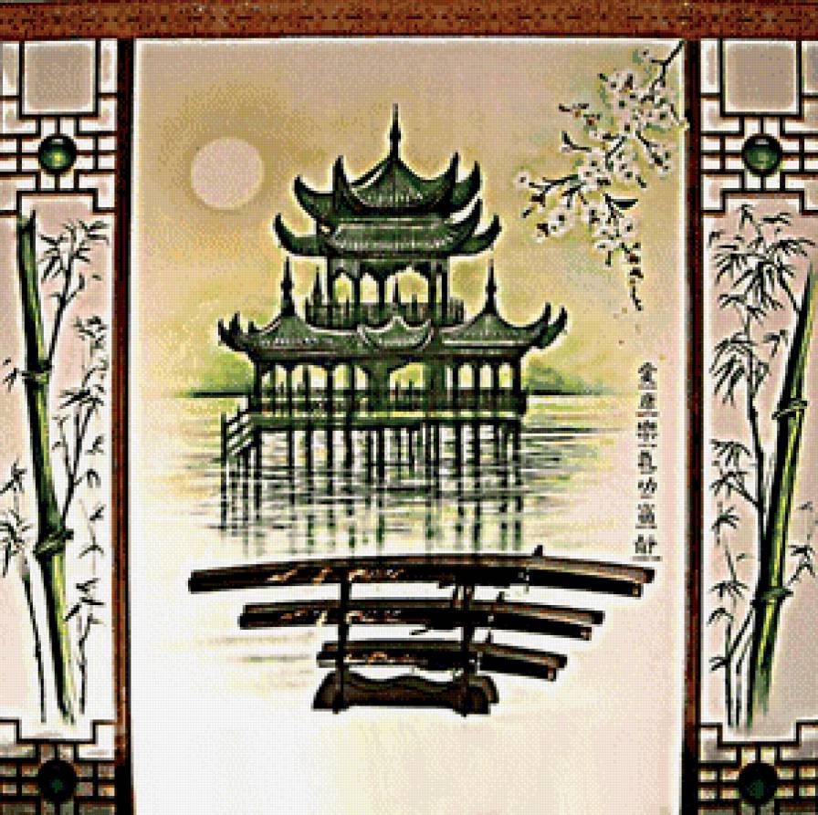 Пагода - пейзаж, япония, азия, восток, триптих - предпросмотр
