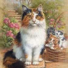 Оригинал схемы вышивки «кошачье семейство» (№635443)