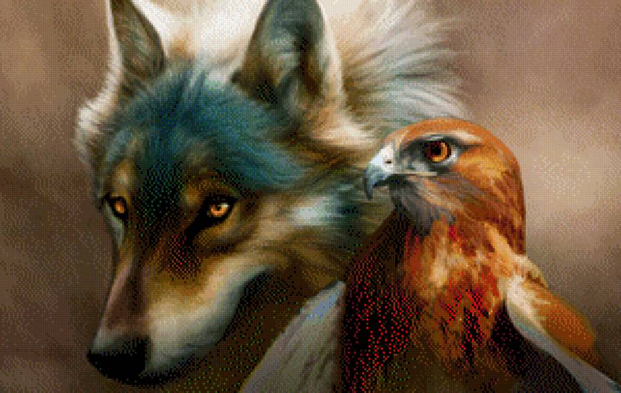 волк и сокол - животные, волки, птицы - предпросмотр