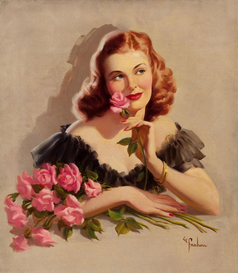 Девушка с букетом - розы, цветы, девушка - оригинал