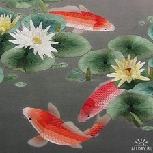 Оригинал схемы вышивки «Рыбки и лилии» (№637004)