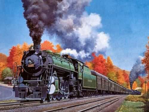 старый поезд - осень, поезд, ретро, железная дорога - оригинал