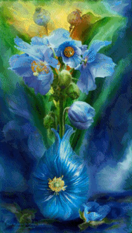 синий букет - синий, букет, ваза, цветы - предпросмотр