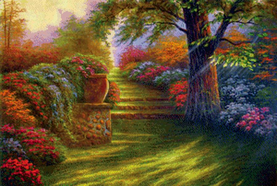 красочный сад - живопись, пейзаж, природа, сад, краски, лето - предпросмотр
