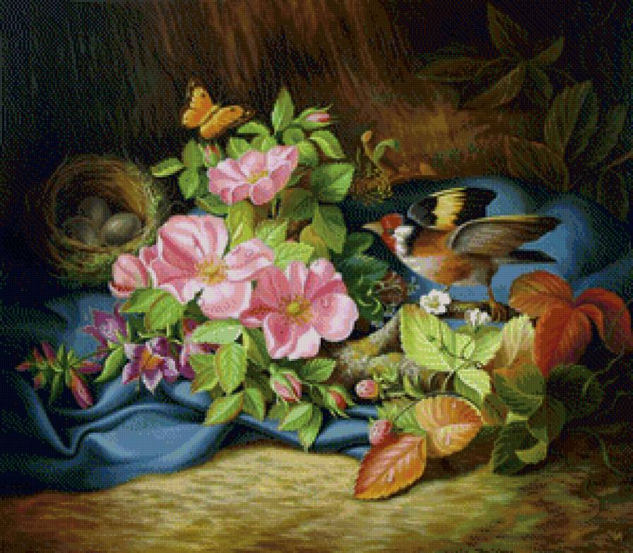 цветы - акварель, птица, цветок, живопись, бабочка - предпросмотр