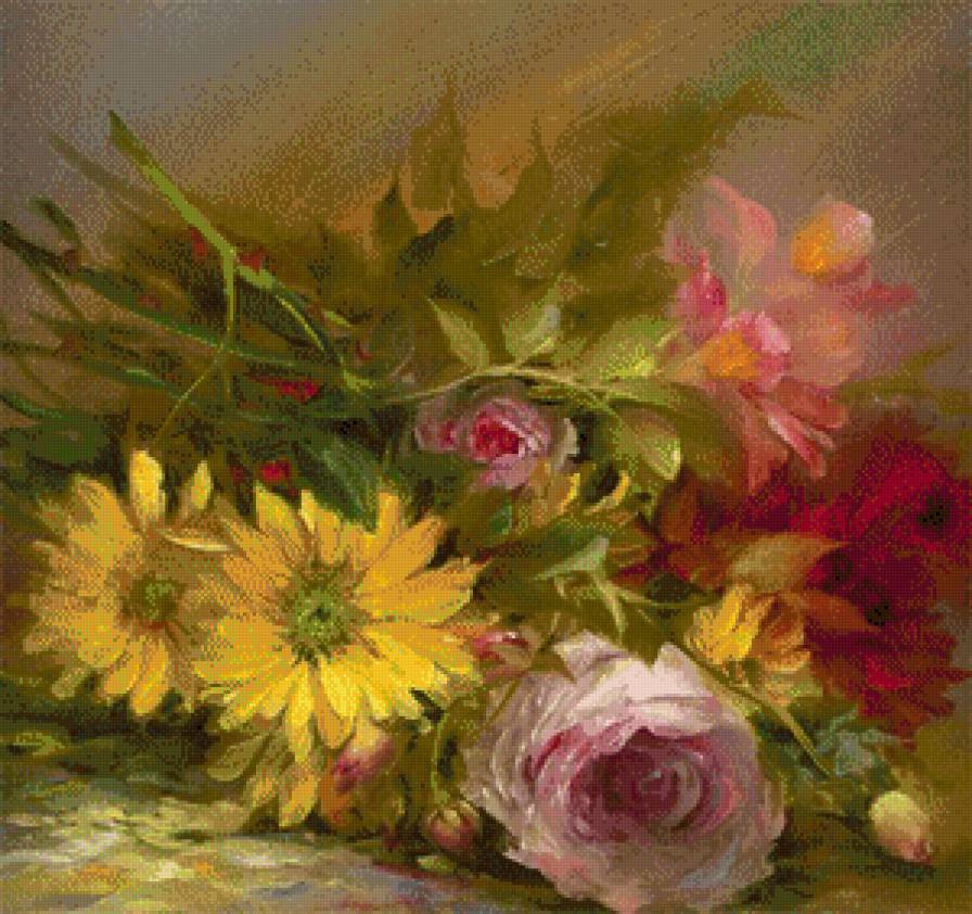 букет цветов - живопись, весна, цветы, букет, розы, акварель - предпросмотр